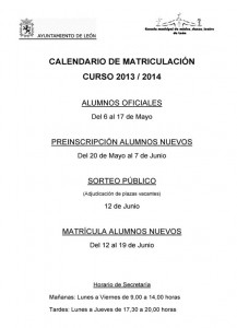 Calendario matriculas 2013-2014